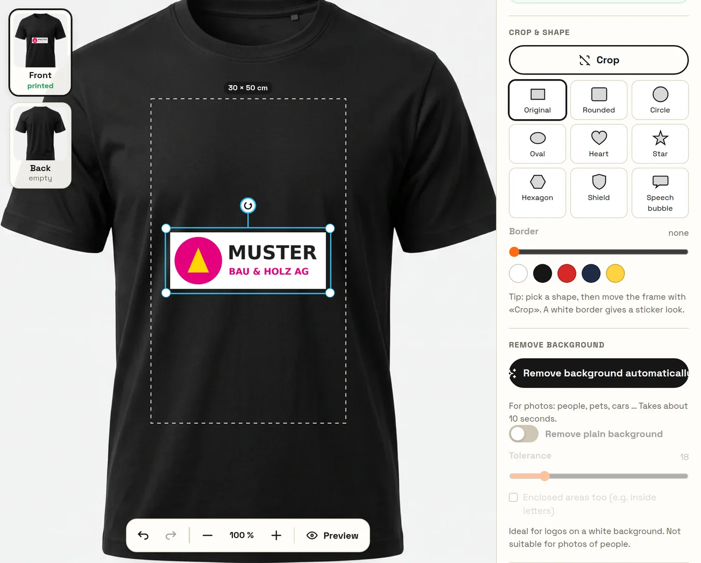 Logo with a white box on a black shirt