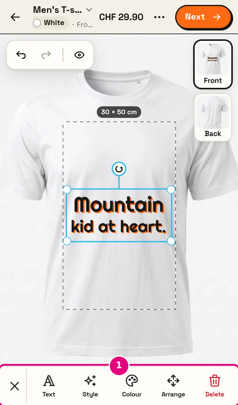 Slogan “Mountain kid at heart.” selected on a phone, with the editing bar