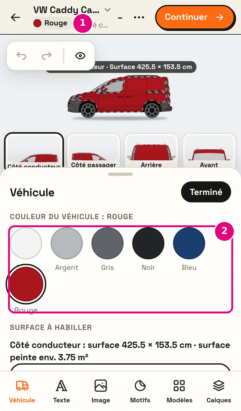 Choisir la couleur du véhicule sur mobile