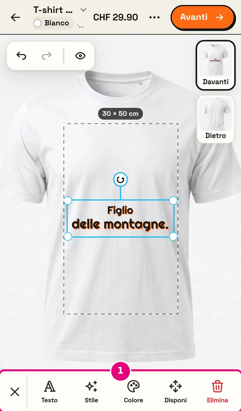Frase «Figlio delle montagne.» selezionata sul cellulare, con la barra di modifica