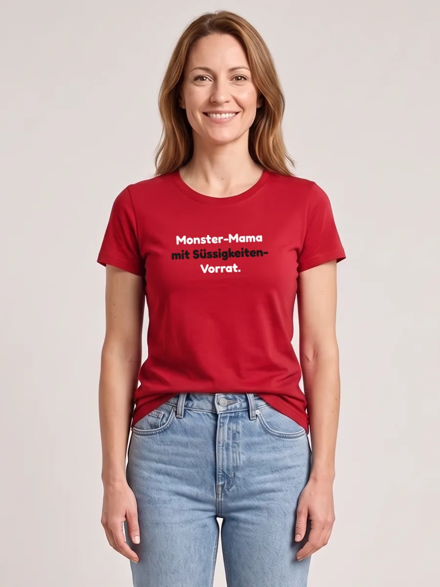 Monster-Mama mit Süssigkeiten-Vorrat. – T-Shirt Damen