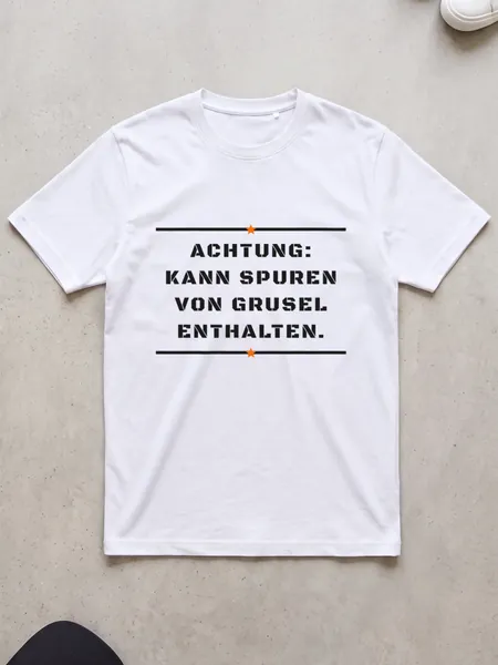 Achtung: kann Spuren von Grusel enthalten. – T-Shirt Herren